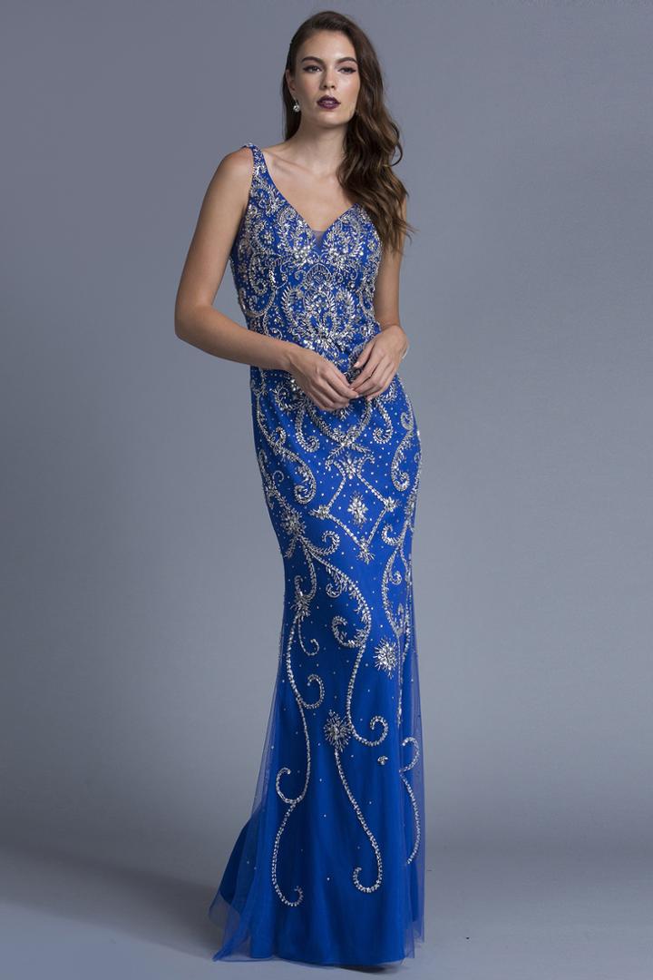 Aspeed - L1935 Ornate V-neck Fitted Evening Dress