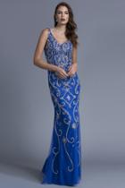 Aspeed - L1935 Ornate V-neck Fitted Evening Dress