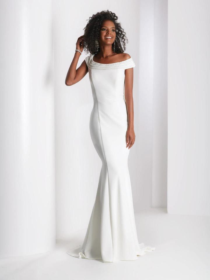 Clarisse - 3432 Beaded Off-shoulder Trumpet Dress