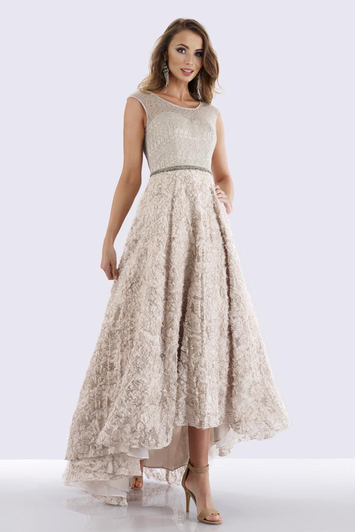 Feriani Couture - 18662 Fitted Cap Sleeves High Low Evening Dress