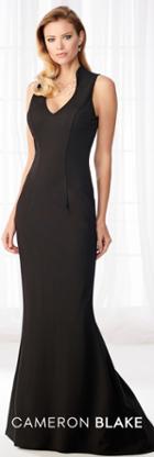 Cameron Blake - 218625 Fitted V-neck Jersey Trumpet Gown