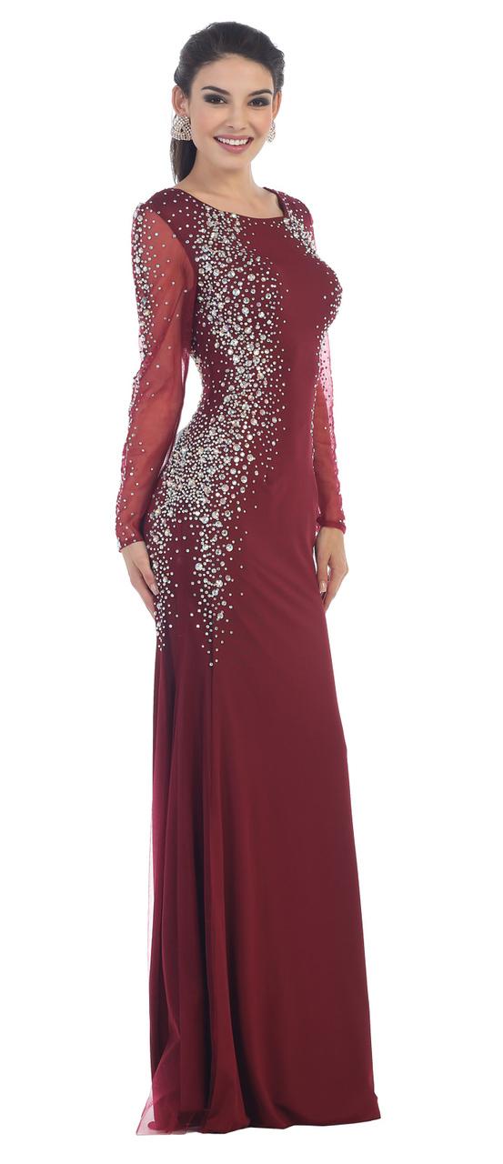 Long Sleeve Rhinestone Long Dress