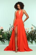 Zoey Grey - 31186 Plunging Halter Stretch Satin High Slit Gown