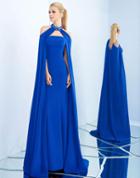 Ieena For Mac Duggal - 25647i Embellished Choker Caped Sheath Gown