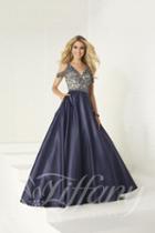 Tiffany Designs - 16283 Beaded V-neck Shimmer Satin A-line Gown