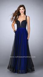 La Femme - Ornamented Sweetheart Tulle Overlay Long Evening Gown 24034