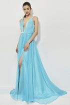 Angela And Alison - 81014 Sleeveless Velvet Bodice High Slit Gown