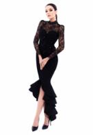 Tarik Ediz - 93318 Embellished High Neck High Low Ruffled Dress