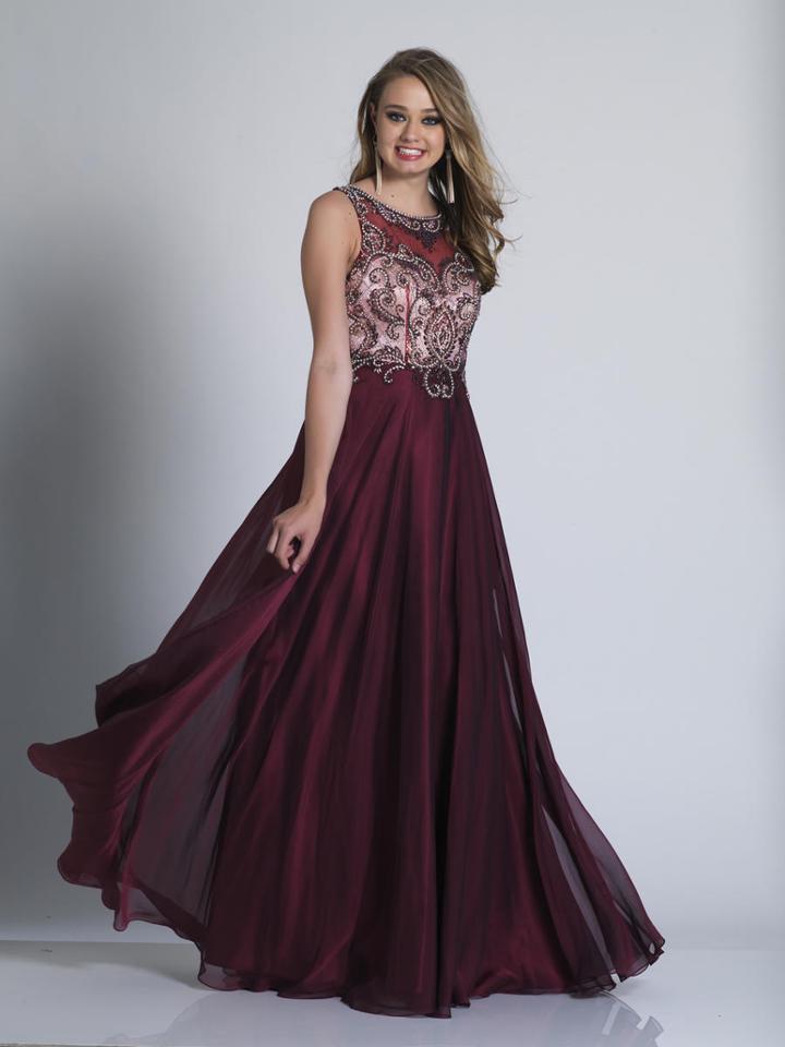 Dave & Johnny - 3238 Embellished Illusion Jewel A-line Dress