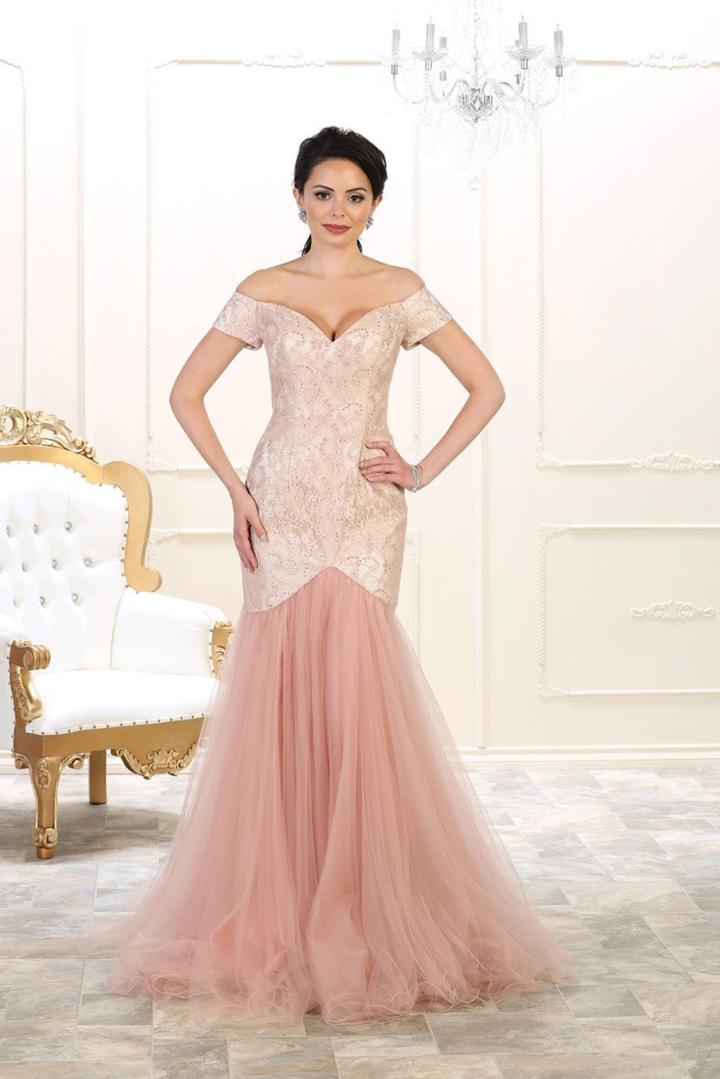 May Queen - Mq1495 V-neck/off-shoulder Mermaid Dress