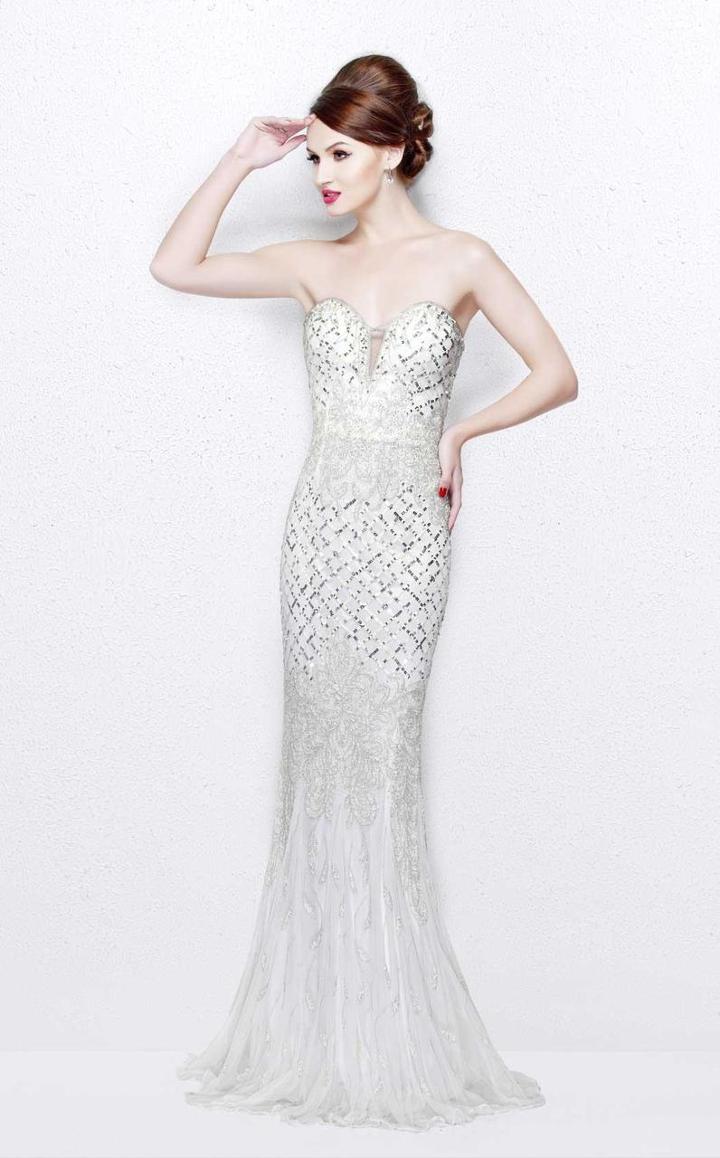Primavera Couture - Sequined Sweetheart Long Sheath Gown 1527