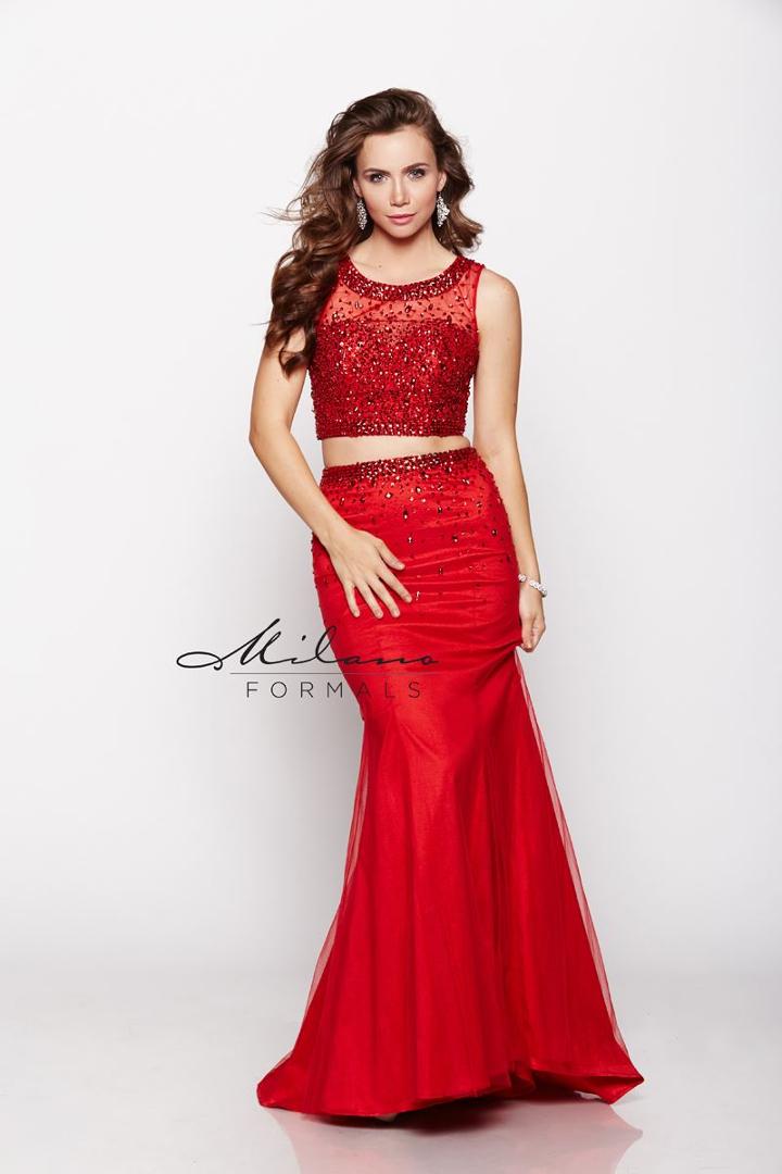 Milano Formals - Sizzling Red Two-piece Mermaid Gown E1922