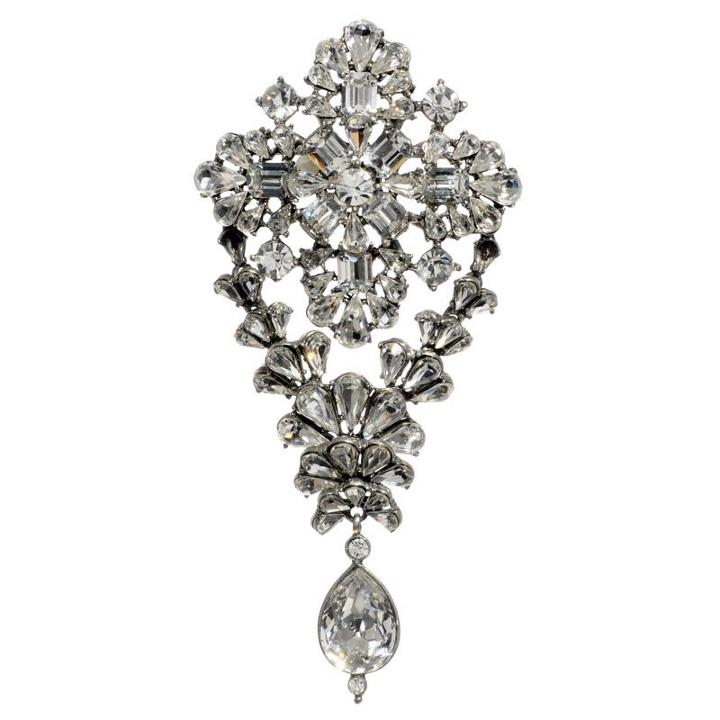 Ben-amun - Crystal Diamond Shaped Pin With Hanging Crystal