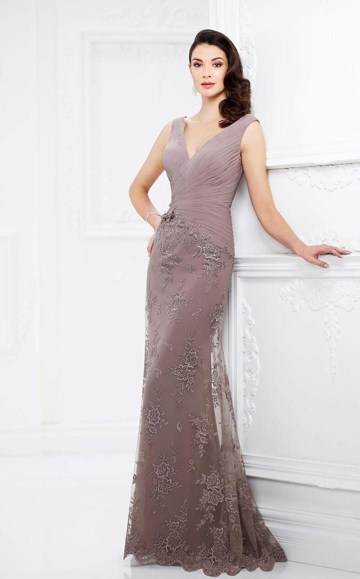 Montage By Mon Cheri - 217936 Embellished V-neck Sheath Dress