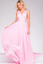 Jovani - Long Chiffon V-neck Prom Dress 45726
