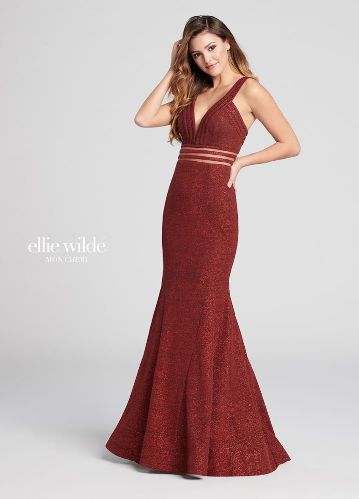 Ellie Wilde - Ew21802 Plunging V-neck Sparkle Jersey Trumpet Dress