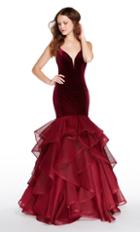 Alyce Paris - 60227 Deep V-neck Velvet Ruffled Mermaid Dress