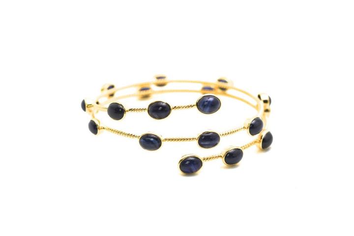 Tresor Collection - Blue Sapphire Smooth Oval Bangel In 18k Yellow Gold