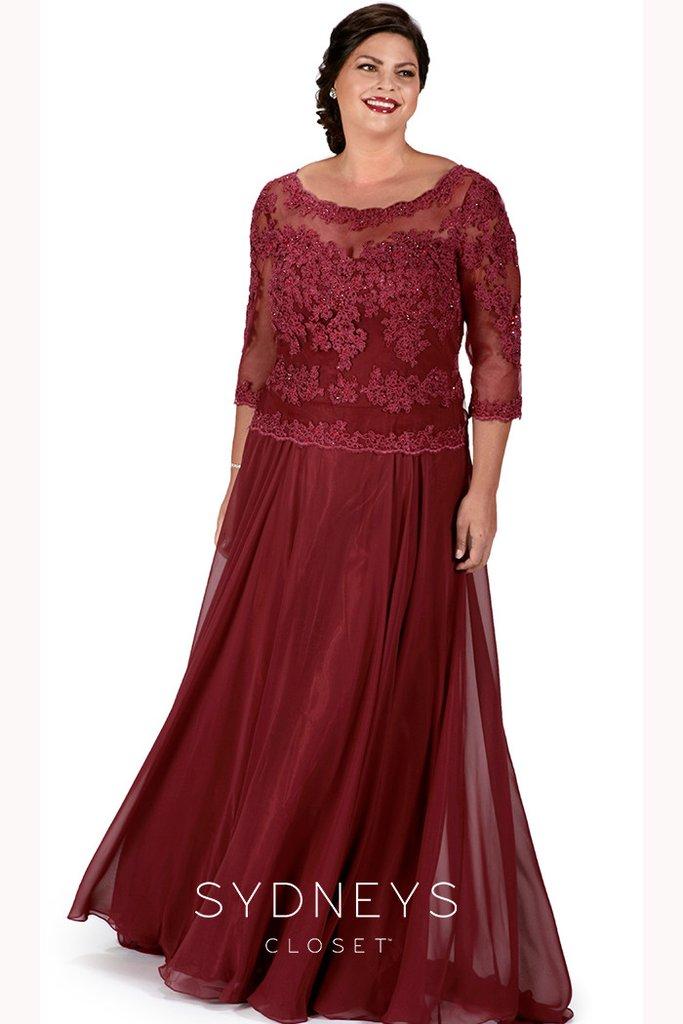 Sydney's Closet - Bead Embellished Bateau Neck Chiffon A-line Dress Sc4098