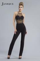 Janique - Sheer Halter Illusion Jumpsuit With Lace Appliques K6553