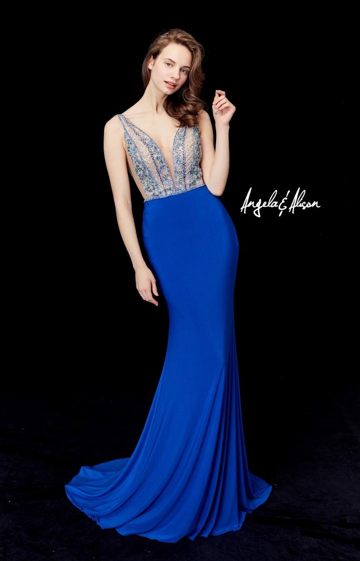 Angela & Alison - 72061 Plunging Neck Beaded Mermaid Gown