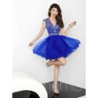 Hannah S - Cap Sleeve Crystal Encrusted V-neck Sparkle Tulle A-line Dress 27019