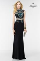 Alyce Paris - 6621 Long Dress In Black Multi Color