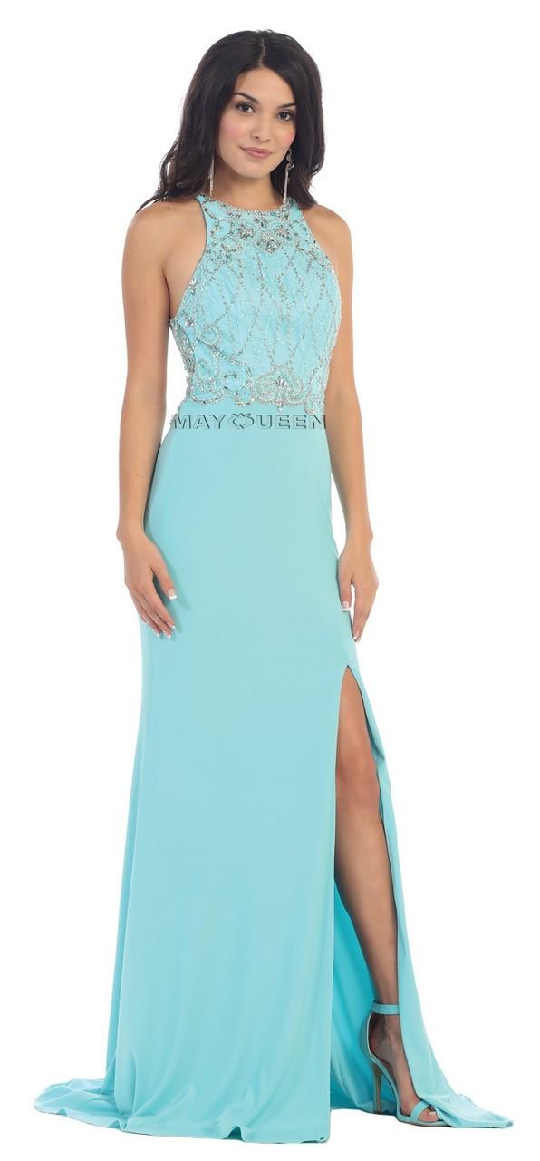 Elegant Beaded Halter Neck Fit And Flare Dress