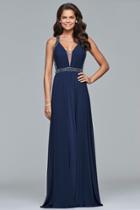Faviana - S10018 Beaded Deep V-neck A-line Dress