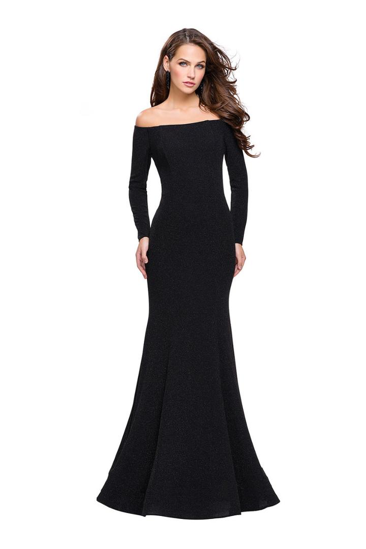 La Femme - 25412 Long Sleeve Off-shoulder Jersey Dress
