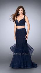 La Femme - Embellished Two-piece Crop Top Tiered Long Evening Gown 24157