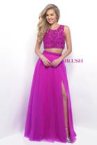 Blush - Beaded Cropped Top Bare Midriff Two Piece Dress 11318