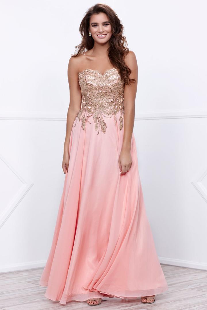 Nox Anabel - Strapless Gold Laced Applique Long Gown 8291