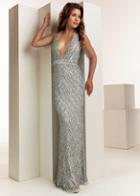 Jasz Couture - 1405 Beaded Deep Halter V-neck Sheath Dress