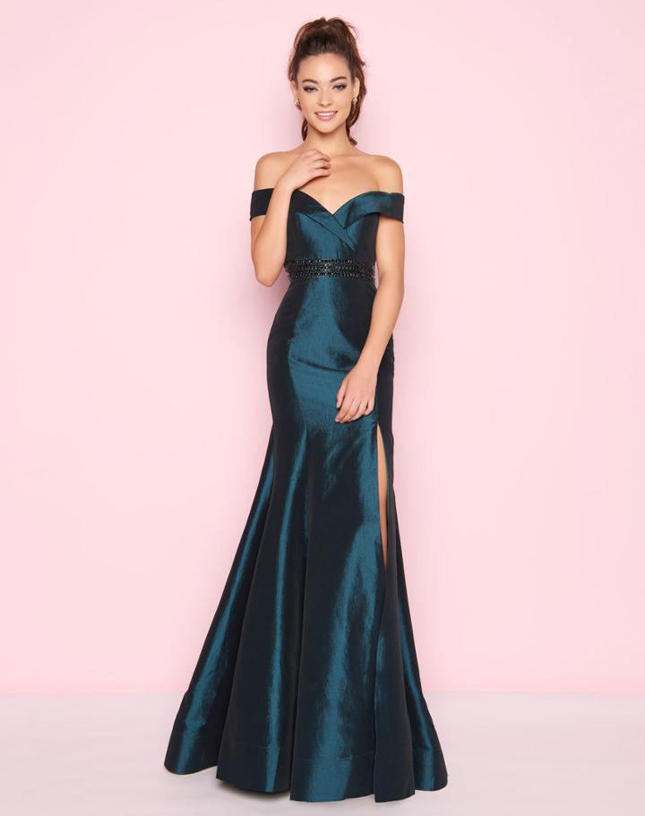Mac Duggal - 12036l Folded Off Shoulder Taffeta Trumpet Gown
