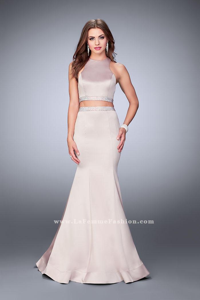 La Femme - Elegant Two Piece Rhinestone Embellished Satin Prom Dress