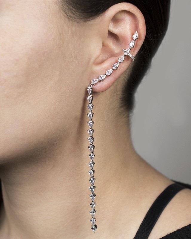Cz By Kenneth Jay Lane - Long Pear Cz Channel Crawler And Pear Stud