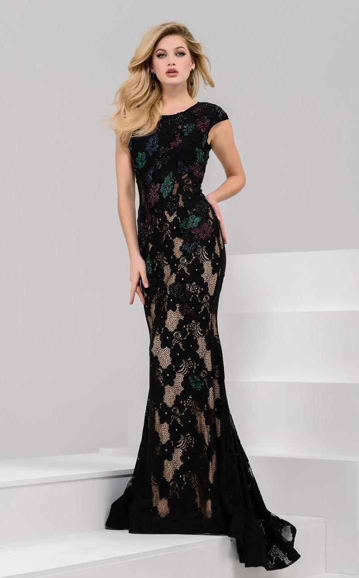 Jovani - 36625 Scoop Neckline Lace Evening Gown