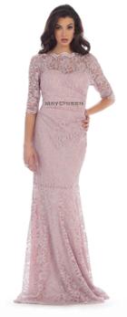 Lace Embellished Quarter Length Sleeve Bateau Neck Mermaid Dress