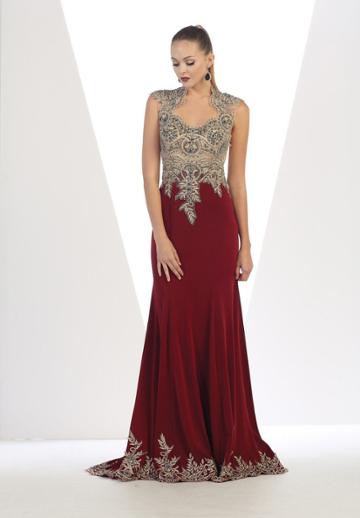 May Queen - Rq-7440 Embellished Queen Anne Sheath Dress