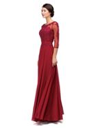 Dancing Queen - Lace-applique Long Prom Dress With Sheer 3/4 Sleeves 9473x