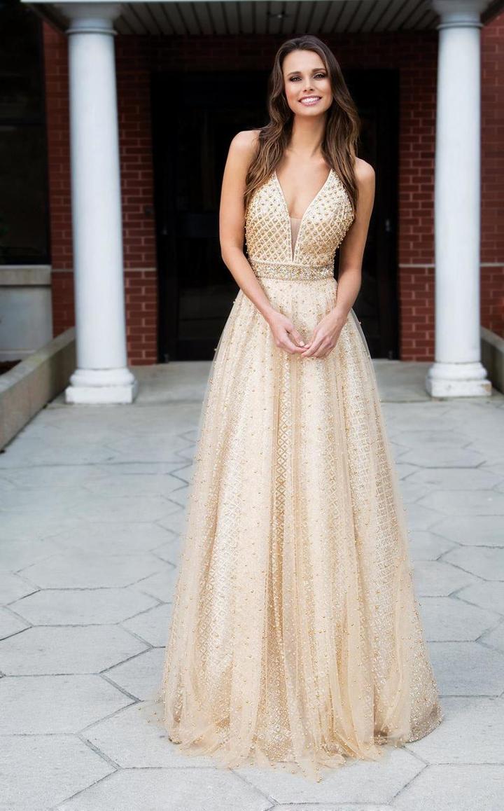 Colors Dress - 1742 Deep V-neck Glittering Evening Gown