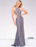 Jovani - Lace Embellished Halter Neck Sheath Dress 49922