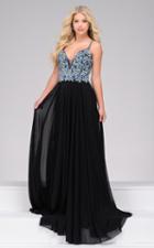 Jovani - 48128 Beaded V-neck Mesh A-line Dress