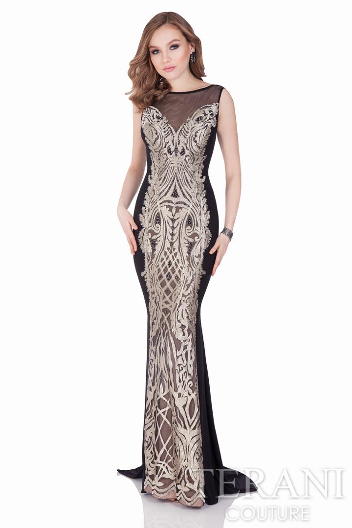 Terani Evening - Embroidered Deep V-neck Dress 1621e1445w