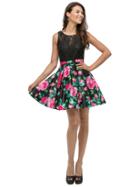 Dancing Queen - Short Floral Print Illusion A-line Dress 9517