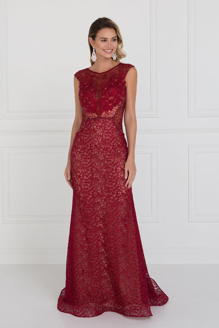 Elizabeth K - Gl1531 Embellished Illusion Fitted Evening Dress