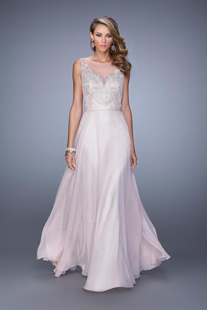 La Femme - 21005 Embroidered Sheer Bateau Chiffon Dress