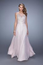 La Femme - 21005 Embroidered Sheer Bateau Chiffon Dress