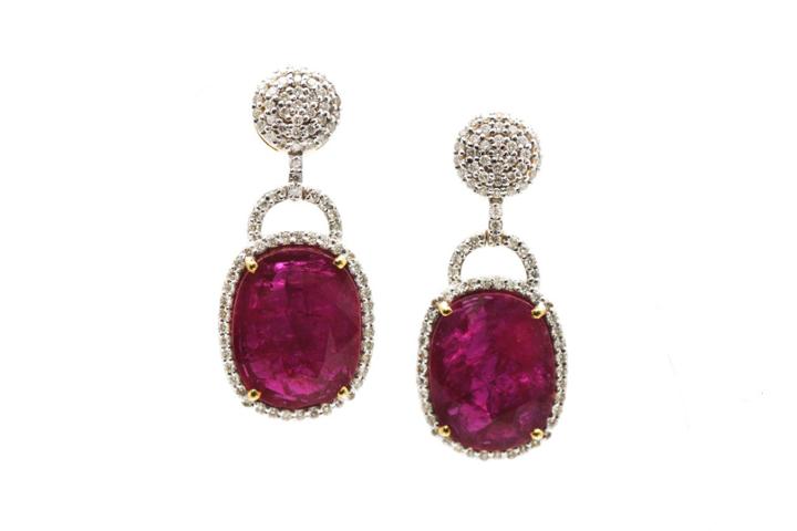 Tresor Collection - 18k Yellow Gold, Ruby, And Diamond Earrings
